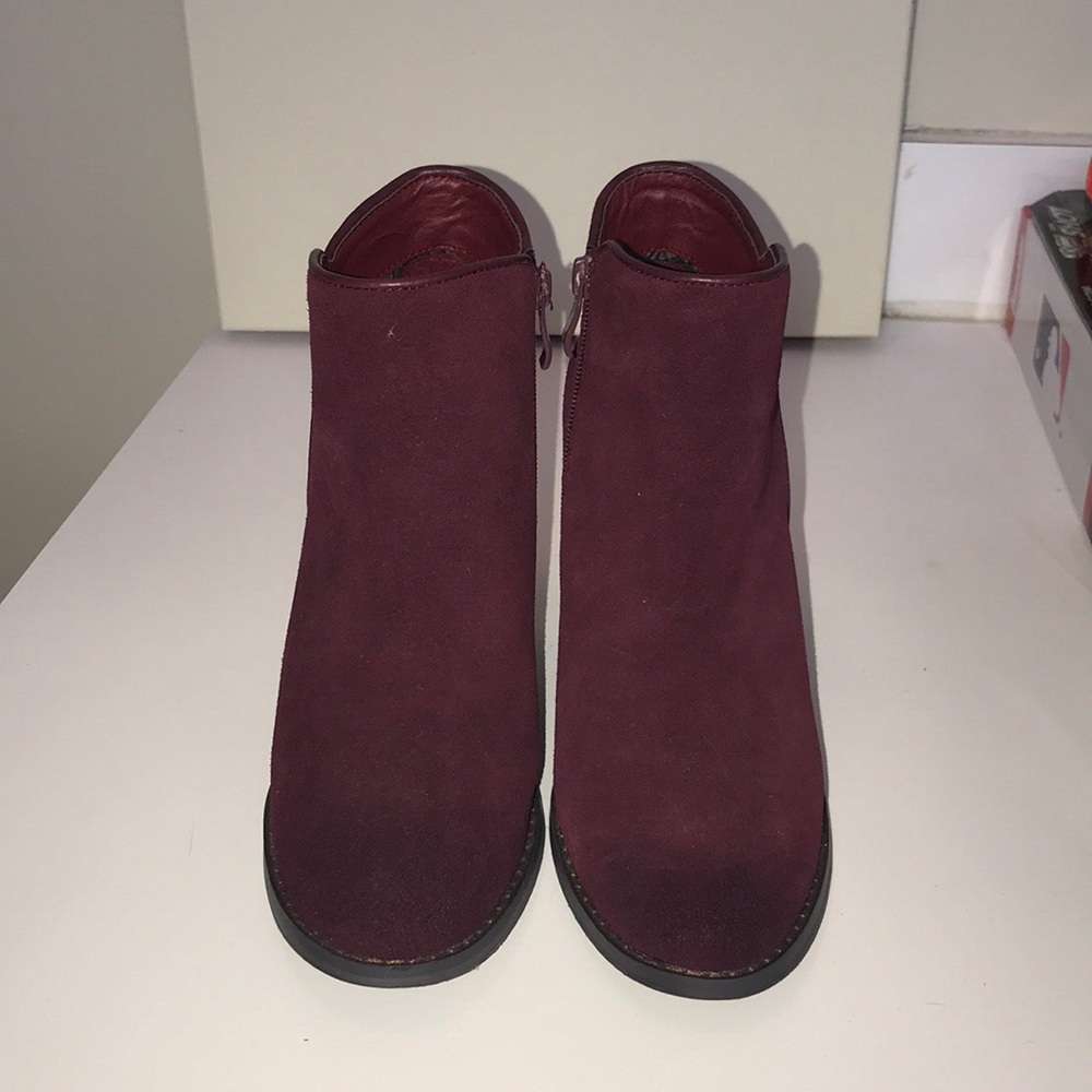 Volatile maroon suede wedge bootie